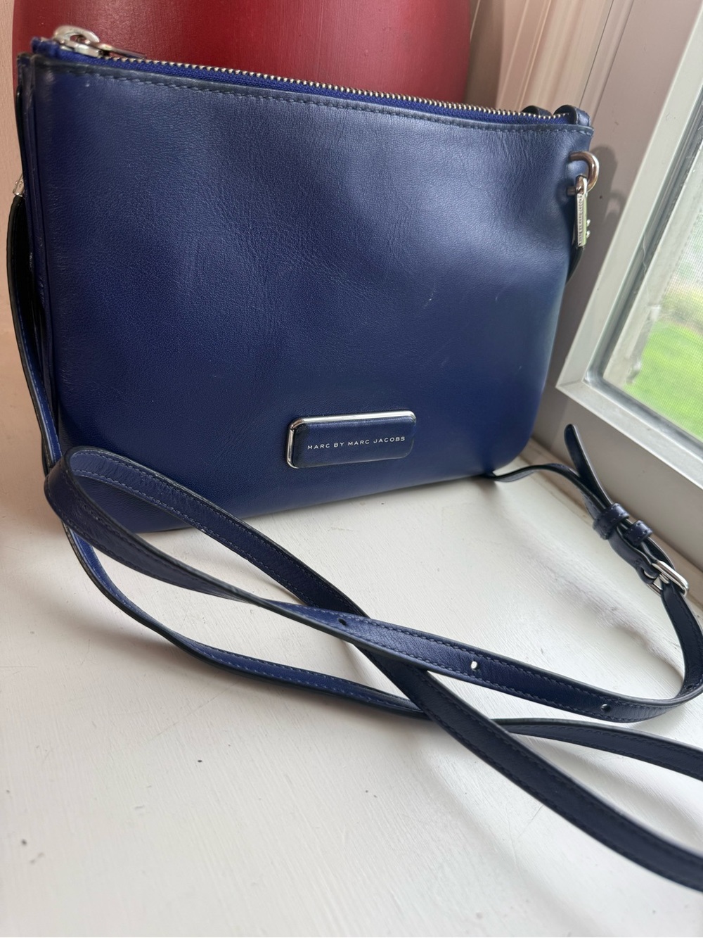 Marc by Marc Jacobs Navy Leather Crossbody with Silver Logo Plate